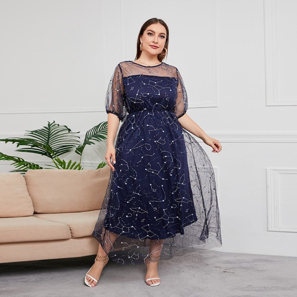 Plus Size Parisian Flora Mesh Embroidery Party Maxi Dress - Picture 1 of 6